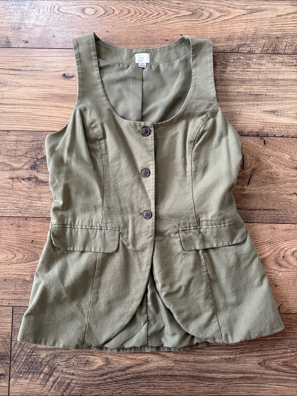 A new day Olive Green Linen-Blend Sleeveless Vest